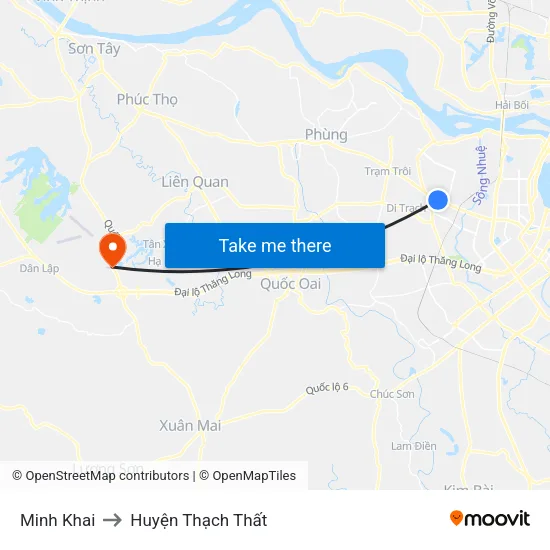 Minh Khai to Huyện Thạch Thất map