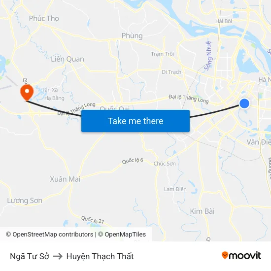 Ngã Tư Sở to Huyện Thạch Thất map