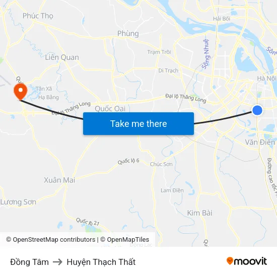 Đồng Tâm to Huyện Thạch Thất map