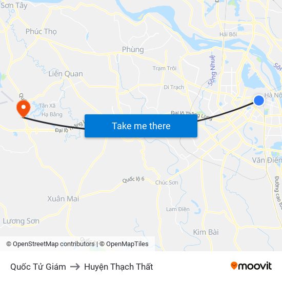 Quốc Tử Giám to Huyện Thạch Thất map