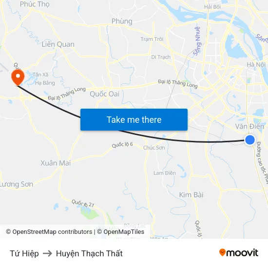 Tứ Hiệp to Huyện Thạch Thất map
