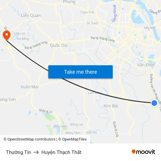 Thường Tín to Huyện Thạch Thất map