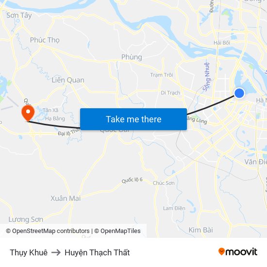 Thụy Khuê to Huyện Thạch Thất map