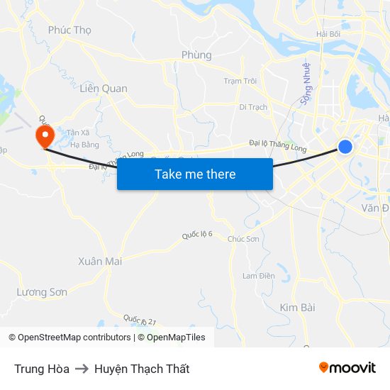 Trung Hòa to Huyện Thạch Thất map