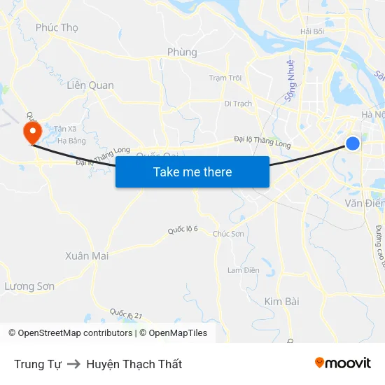 Trung Tự to Huyện Thạch Thất map