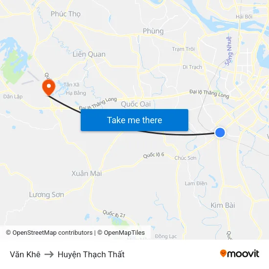 Văn Khê to Huyện Thạch Thất map