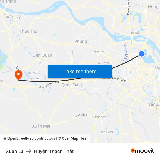 Xuân La to Huyện Thạch Thất map