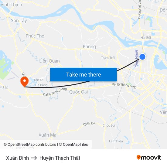 Xuân Đỉnh to Huyện Thạch Thất map