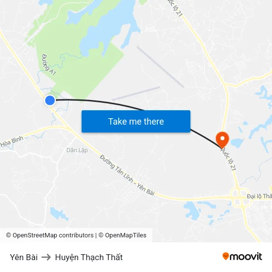 Yên Bài to Huyện Thạch Thất map