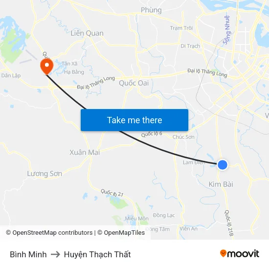 Bình Minh to Huyện Thạch Thất map