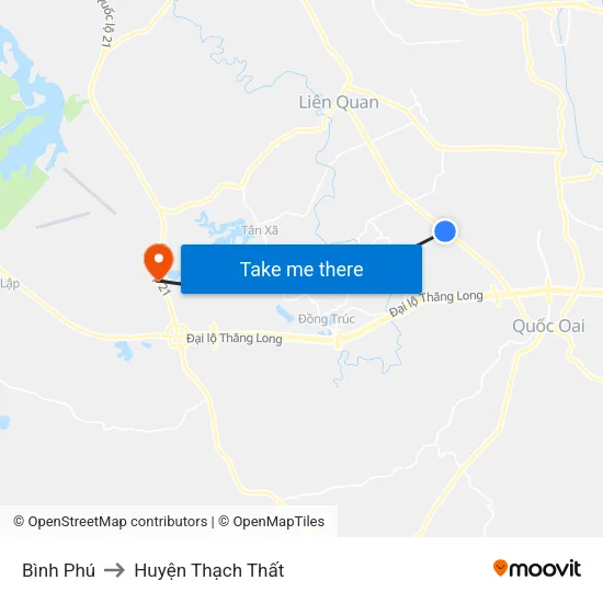 Bình Phú to Huyện Thạch Thất map