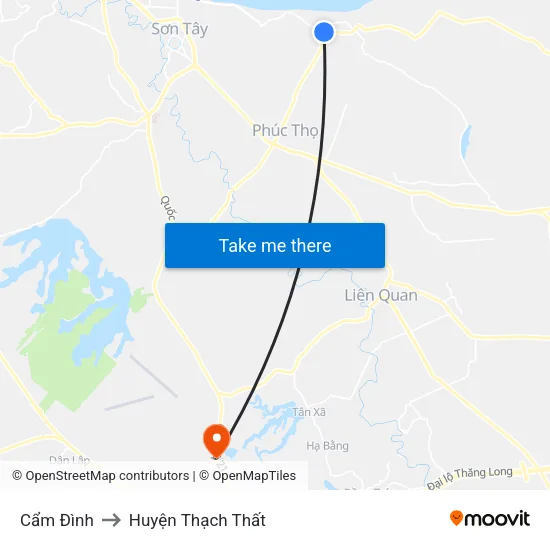 Cẩm Đình to Huyện Thạch Thất map