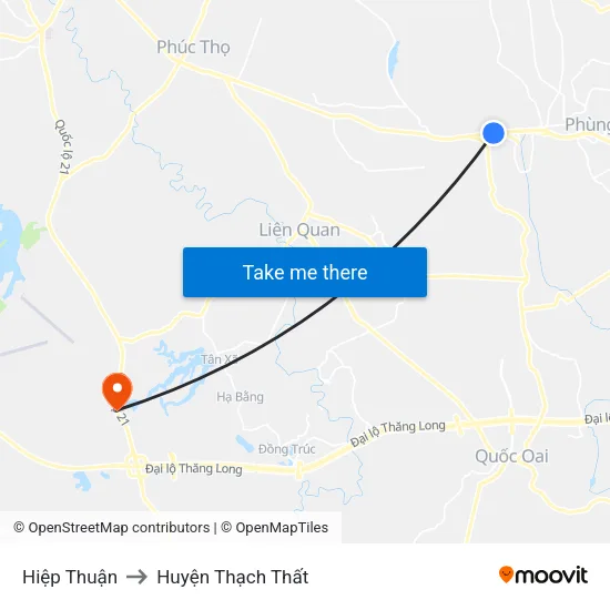 Hiệp Thuận to Huyện Thạch Thất map