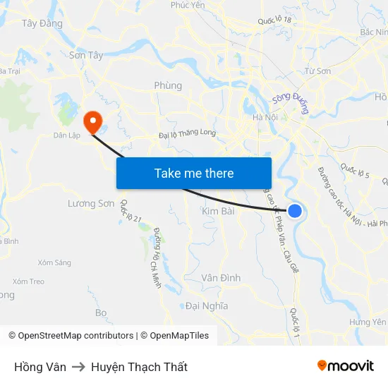 Hồng Vân to Huyện Thạch Thất map