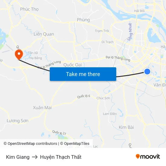 Kim Giang to Huyện Thạch Thất map