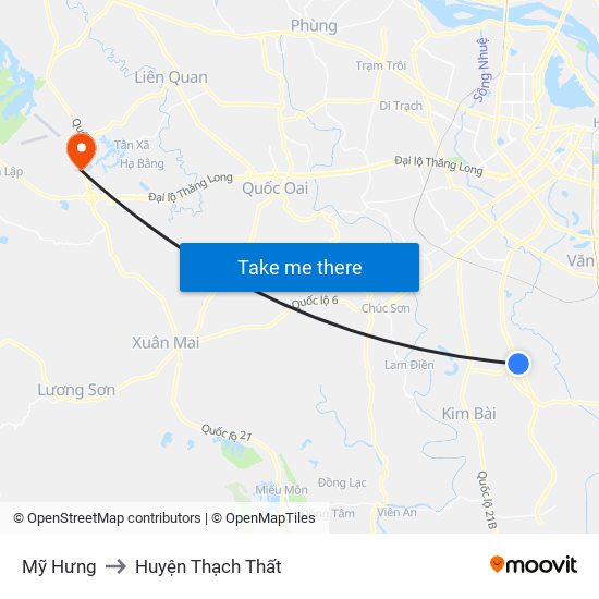 Mỹ Hưng to Huyện Thạch Thất map