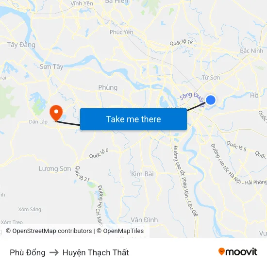 Phù Đổng to Huyện Thạch Thất map