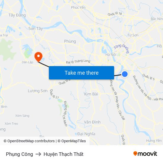 Phụng Công to Huyện Thạch Thất map