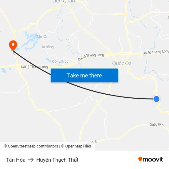 Tân Hòa to Huyện Thạch Thất map