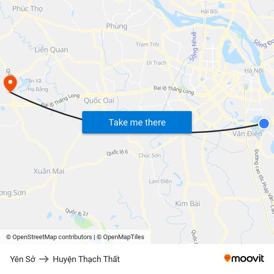 Yên Sở to Huyện Thạch Thất map