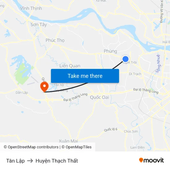 Tân Lập to Huyện Thạch Thất map