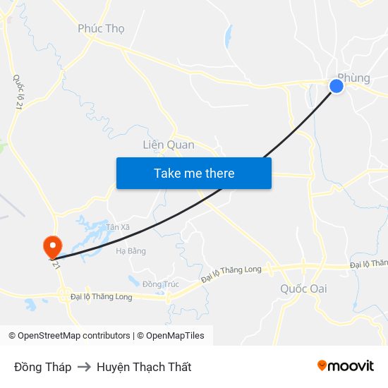 Đồng Tháp to Huyện Thạch Thất map