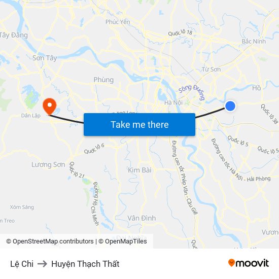 Lệ Chi to Huyện Thạch Thất map