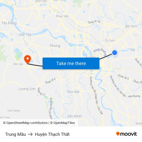 Trung Mầu to Huyện Thạch Thất map