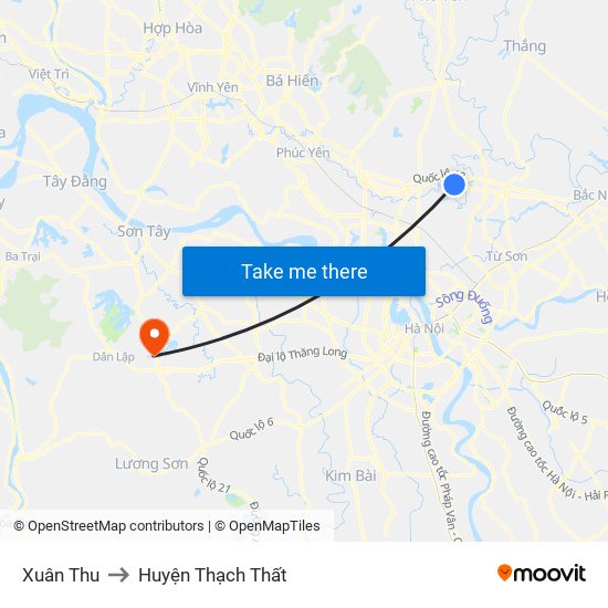 Xuân Thu to Huyện Thạch Thất map