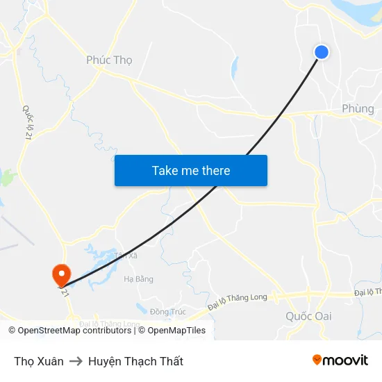 Thọ Xuân to Huyện Thạch Thất map