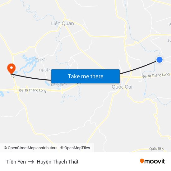 Tiền Yên to Huyện Thạch Thất map