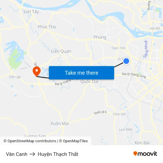 Vân Canh to Huyện Thạch Thất map