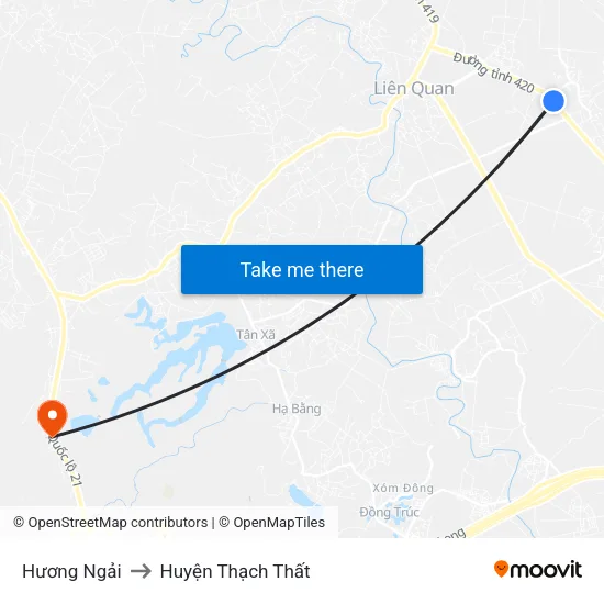 Hương Ngải to Huyện Thạch Thất map