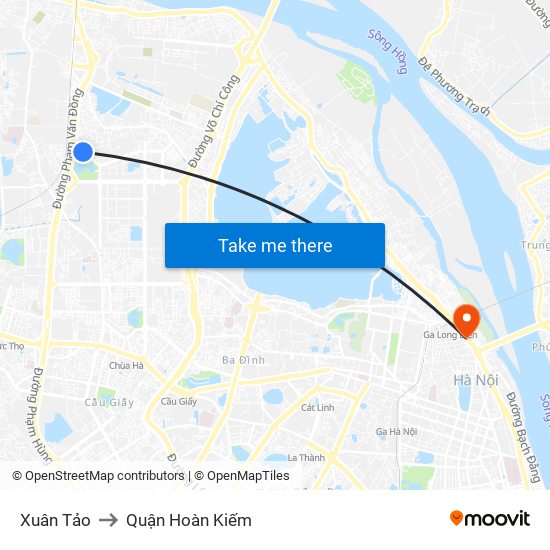 Xuân Tảo to Quận Hoàn Kiếm map