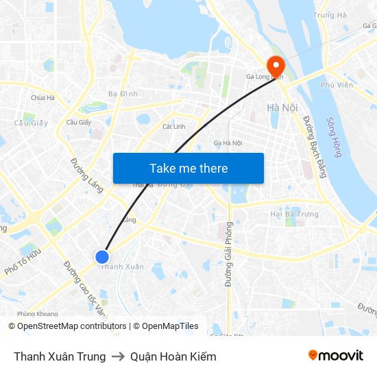 Thanh Xuân Trung to Quận Hoàn Kiếm map