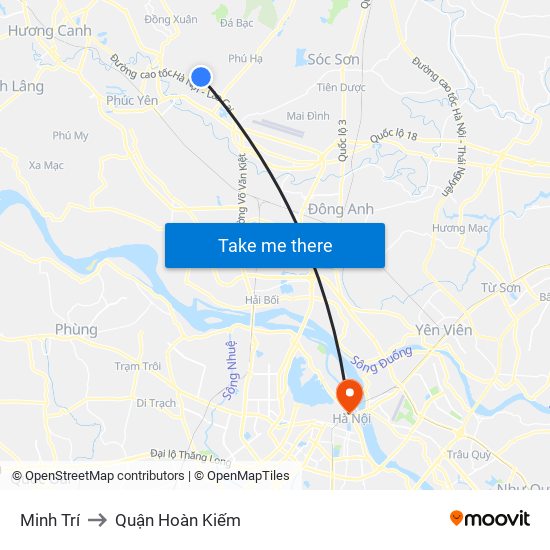 Minh Trí to Quận Hoàn Kiếm map