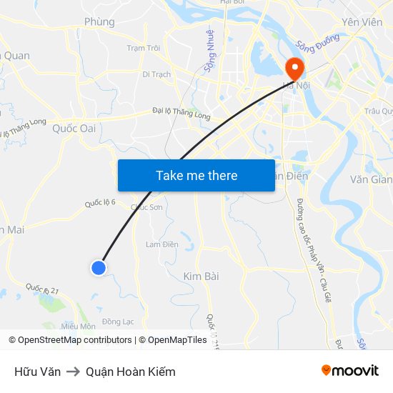 Hữu Văn to Quận Hoàn Kiếm map