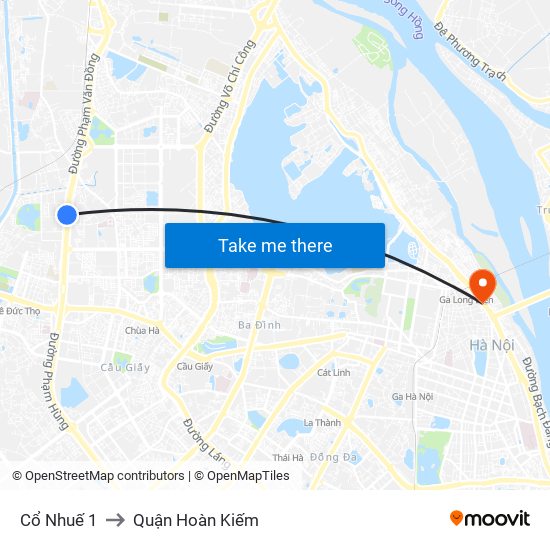 Cổ Nhuế 1 to Quận Hoàn Kiếm map