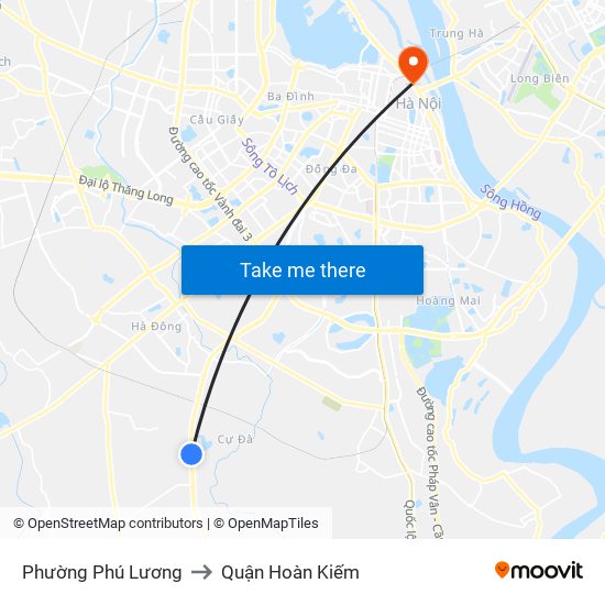 Phường Phú Lương to Quận Hoàn Kiếm map