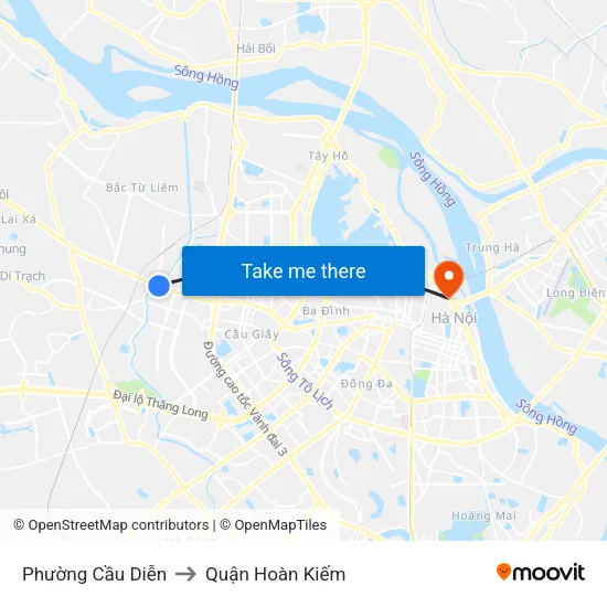 Phường Cầu Diễn to Quận Hoàn Kiếm map