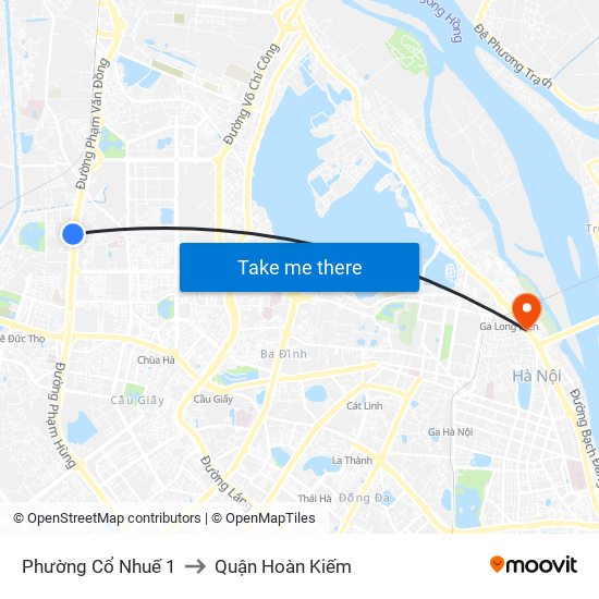 Phường Cổ Nhuế 1 to Quận Hoàn Kiếm map