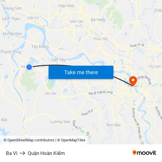 Ba Vì to Quận Hoàn Kiếm map