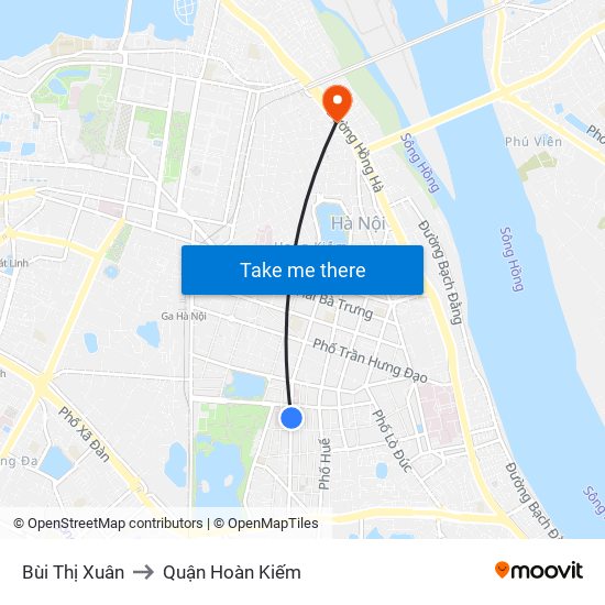 Bùi Thị Xuân to Quận Hoàn Kiếm map