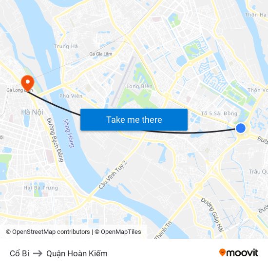 Cổ Bi to Quận Hoàn Kiếm map