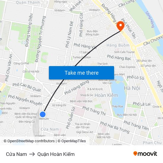 Cửa Nam to Quận Hoàn Kiếm map