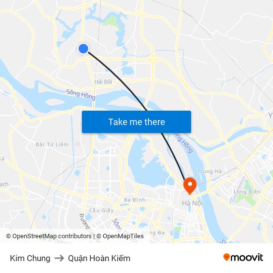 Kim Chung to Quận Hoàn Kiếm map