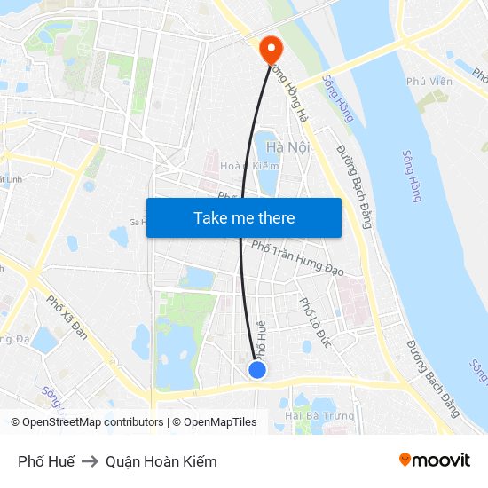 Phố Huế to Quận Hoàn Kiếm map