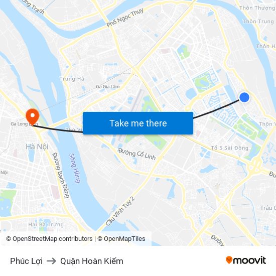 Phúc Lợi to Quận Hoàn Kiếm map