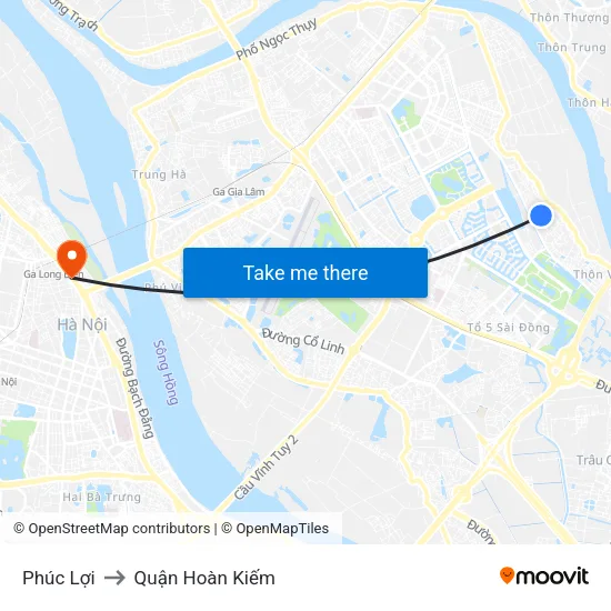 Phúc Lợi to Quận Hoàn Kiếm map