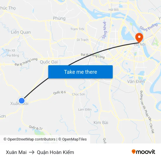 Xuân Mai to Quận Hoàn Kiếm map